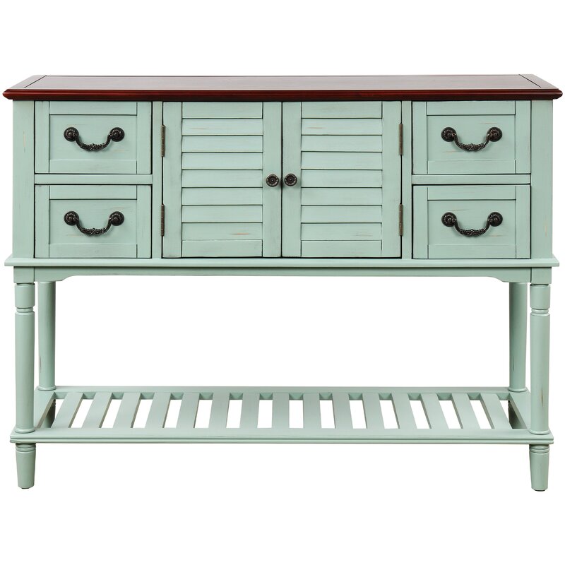 Green Chelan 45.3'' Wide 4 Drawer Pine Server Quick and Easy Assembly