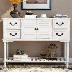 White Chelan 45.3'' Wide 4 Drawer Server 2 Cabinet Doors, and a Wide-Open Lower Shelf