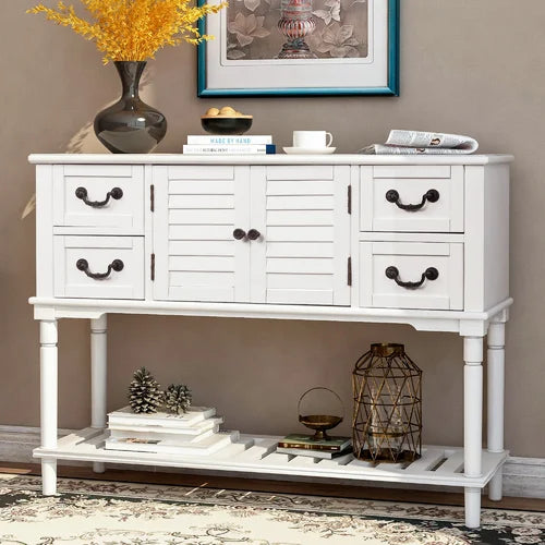 White Chelan 45.3'' Wide 4 Drawer Server 2 Cabinet Doors, and a Wide-Open Lower Shelf