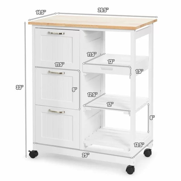 Chellman 26.5'' Wide Rolling Kitchen Cart Sturdy and Wear-Resistant