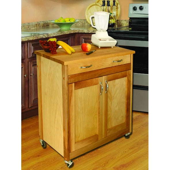 Chelwood 30'' Wide Rolling Kitchen Cart with Solid Wood Top Adjustable Shelves