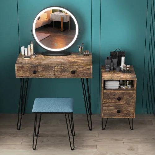 Brown Cheneyville Vanity Set with Stool and Mirror Chic And Charming Vanity Set