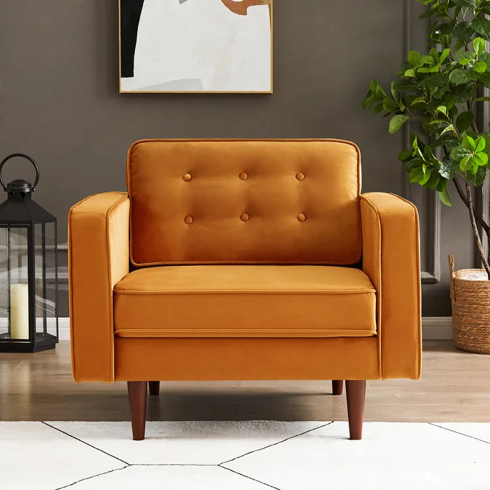 Orange Chiang 37.5'' Wide Velvet Armchair Solid Rubberwood Frame