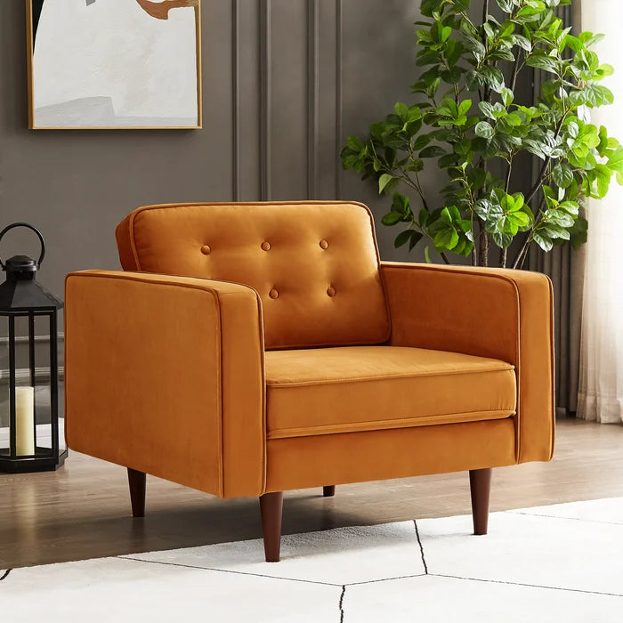 Orange Chiang 37.5'' Wide Velvet Armchair Solid Rubberwood Frame