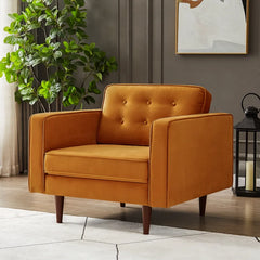 Orange Chiang 37.5'' Wide Velvet Armchair Solid Rubberwood Frame