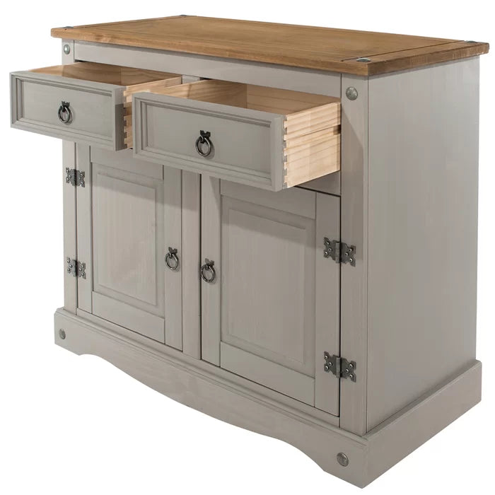 Gray Childers 35.83'' Wide 2 Drawer Pine Solid Wood Server Adjustable Shelves