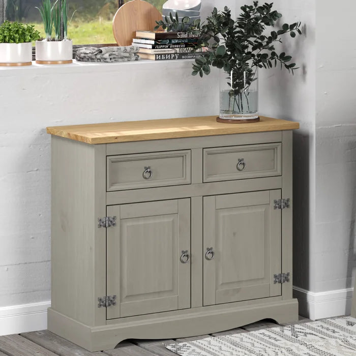 Gray Childers 35.83'' Wide 2 Drawer Pine Solid Wood Server Adjustable Shelves
