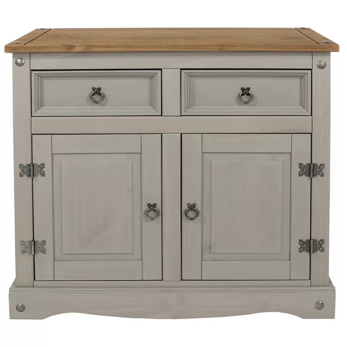 Gray Childers 35.83'' Wide 2 Drawer Pine Solid Wood Server Adjustable Shelves