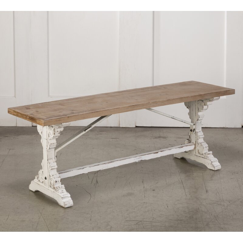 Chivers Solid Wood Bench Natural Wood Top and Weathered Cream Finish