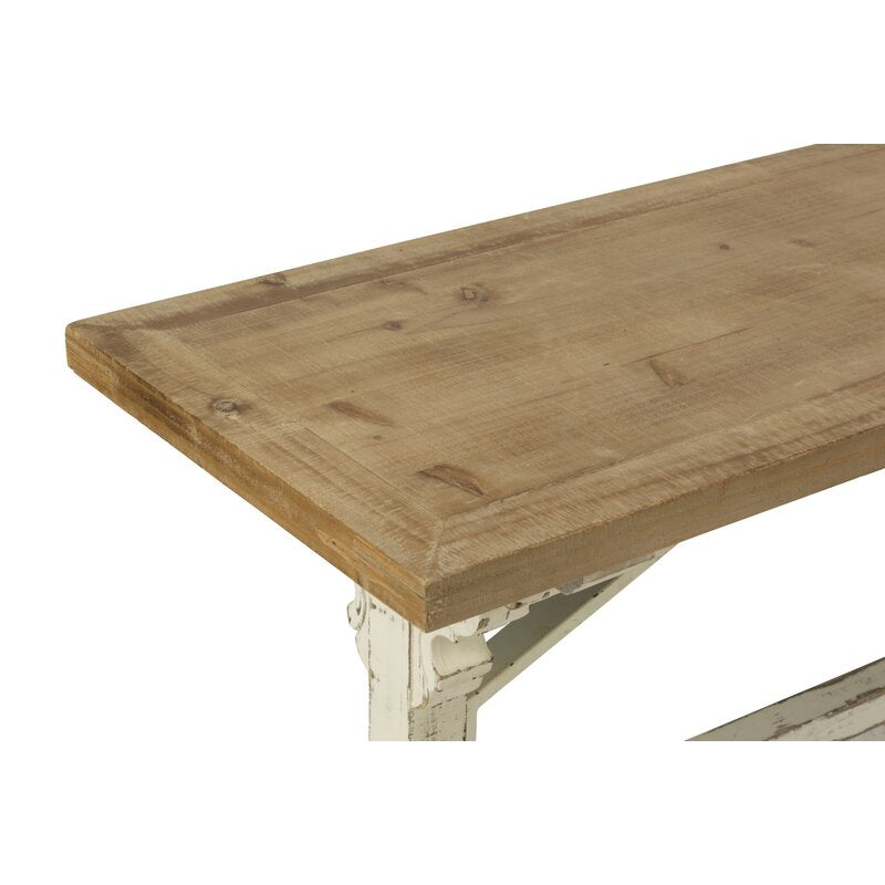 Chivers Solid Wood Bench Natural Wood Top and Weathered Cream Finish