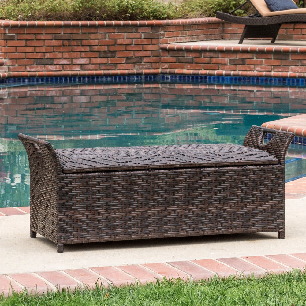 Wing Outdoor Wicker Storage Bench Use this Multi-Functional Piece for Extra Seating During Backyard Barbecues and Pool Parties