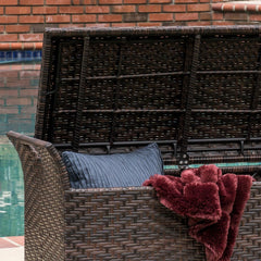 Wing Outdoor Wicker Storage Bench Use this Multi-Functional Piece for Extra Seating During Backyard Barbecues and Pool Parties