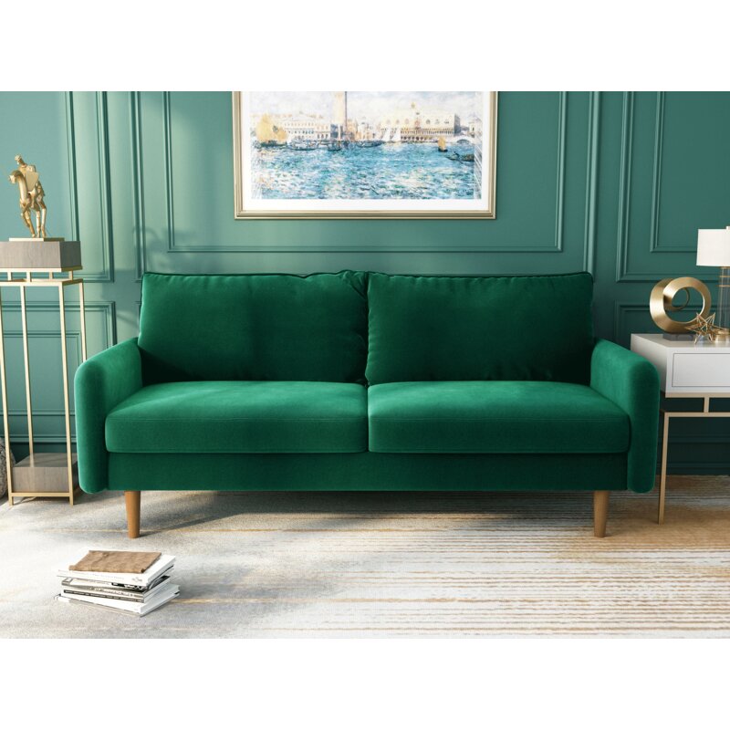 Green Cilla 71.6'' Square Arm Sofa Mid Century Modern Nostalgia Contemporary Tapered