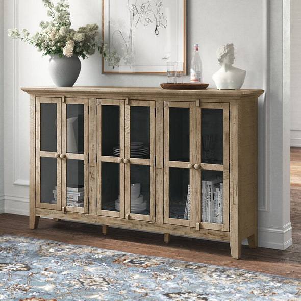 Watch Hill Weathered Gray Claire 70'' Wide Sideboard Glass Fronted Cabinet