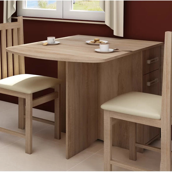 Natural Oak Clarabelle Dining Table Drop Leaves Swing up and Secure Underneath