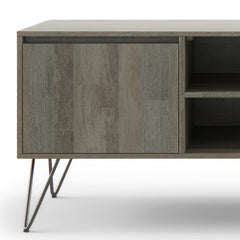 Gray Solid Wood TV Stand for TVs up to 65" The Open Shelving and Hidden Storage Compartments Make it Easy To Stay Organized and Wire-Free