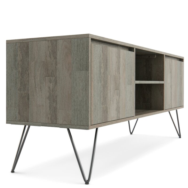 Gray Solid Wood TV Stand for TVs up to 65" The Open Shelving and Hidden Storage Compartments Make it Easy To Stay Organized and Wire-Free