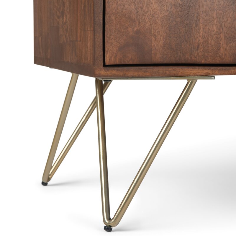 Umber Brown Stain Solid Wood TV Stand for TVs up to 65" Open Shelving and Hidden Storage Compartments Make it Easy To Stay Organized and Wire-Free