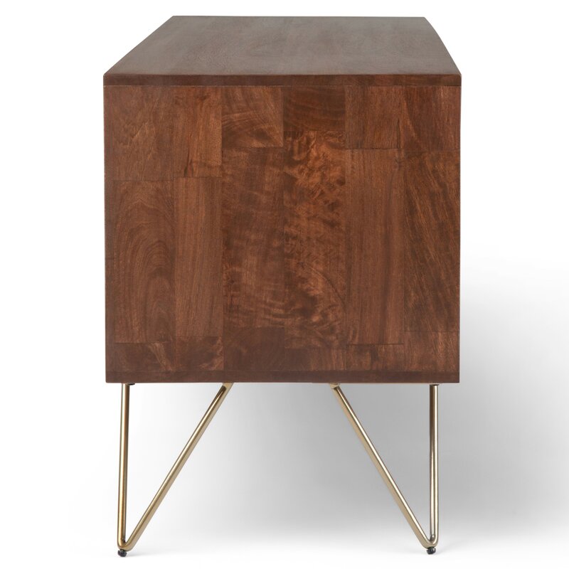 Umber Brown Stain Solid Wood TV Stand for TVs up to 65" Open Shelving and Hidden Storage Compartments Make it Easy To Stay Organized and Wire-Free