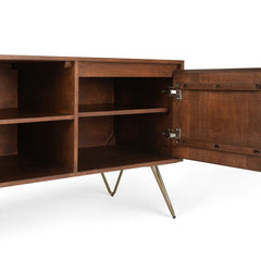 Umber Brown Stain Solid Wood TV Stand for TVs up to 65" Open Shelving and Hidden Storage Compartments Make it Easy To Stay Organized and Wire-Free