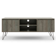 Gray Solid Wood TV Stand for TVs up to 65" The Open Shelving and Hidden Storage Compartments Make it Easy To Stay Organized and Wire-Free