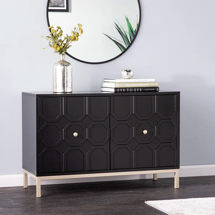 Black Claverton Down 26'' Tall 2 - Door Geometric Accent Cabinet