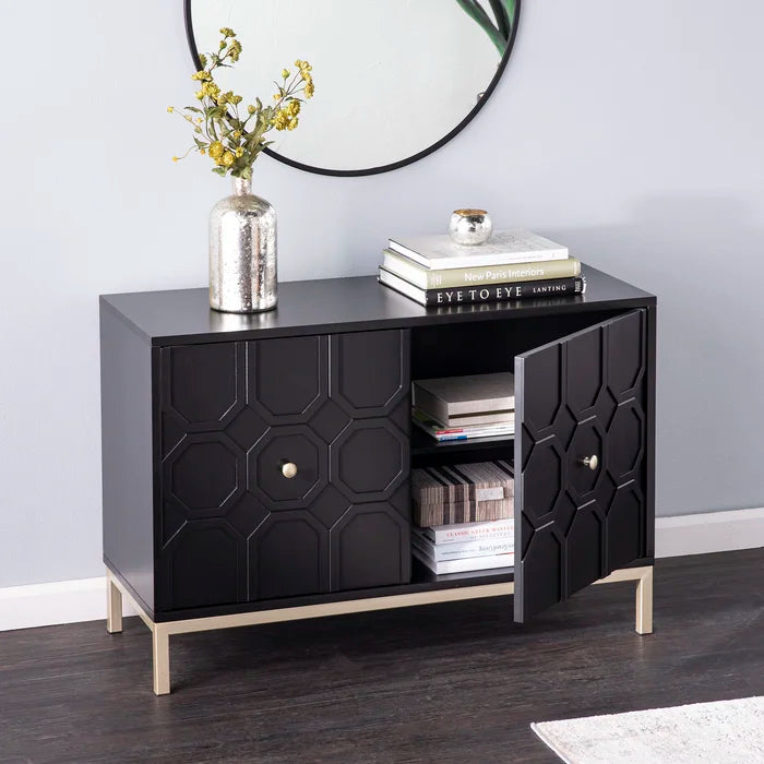 Black Claverton Down 26'' Tall 2 - Door Geometric Accent Cabinet