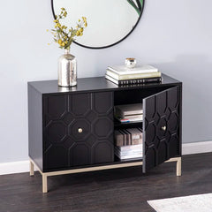 Black Claverton Down 26'' Tall 2 - Door Geometric Accent Cabinet