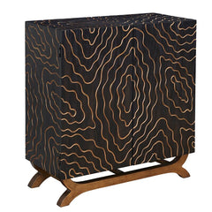 34'' Tall 2 Door Accent Cabinet Curved Geometric Motif All Around and Sits On Curved Legs