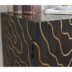 34'' Tall 2 Door Accent Cabinet Curved Geometric Motif All Around and Sits On Curved Legs