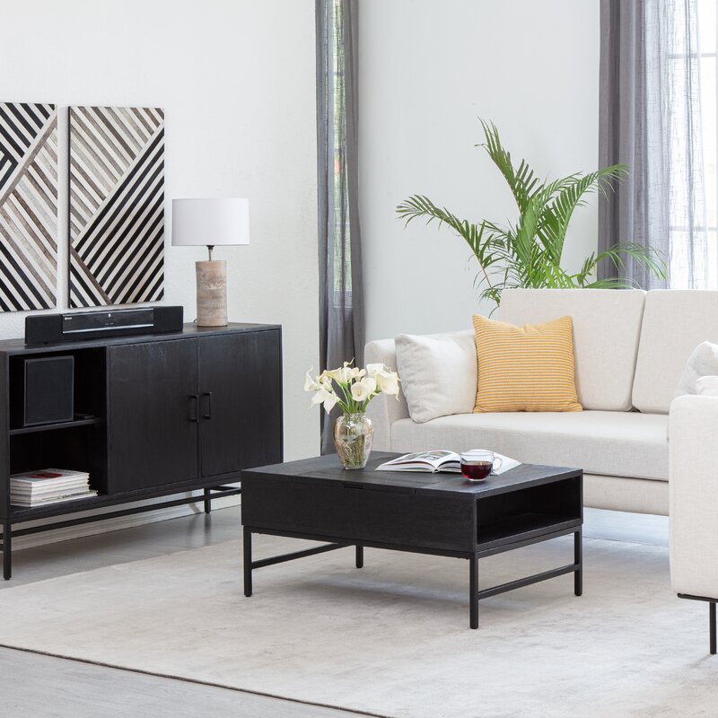 Black Clearfield Lift Top 4 Legs Coffee Table with Storage
