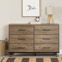 Cleary 6 Drawer 51.25'' W Double Dresser Weathered Oak Metal Accents