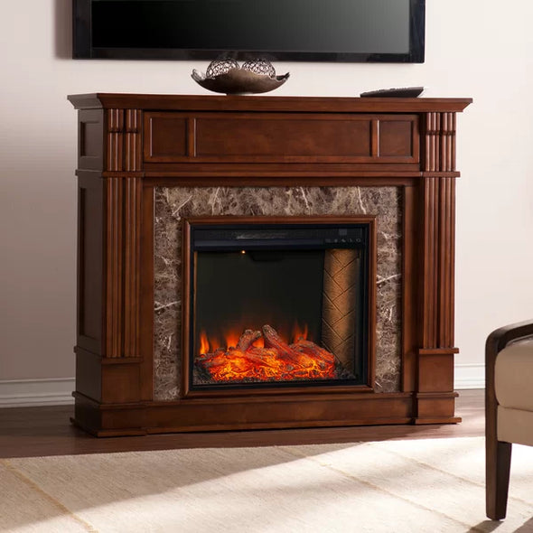 Whiskey Maple Clee TV Stand with Fireplace Included Built-in Lighting