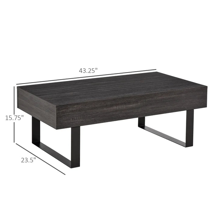 Dark Gray Cleethorpes Sled Coffee Table with Storage Engineered Wood top in a Neutral Hue