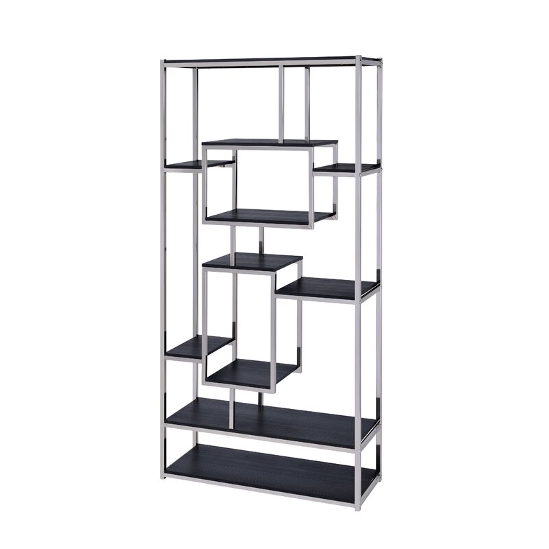 Cappuccino 71'' H x 36'' W Iron Geometric Bookcase Durable Shelves Resist Scratches and Famage From Heat Or Moisture Open Geometric