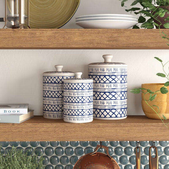 3 Piece Decorative Kitchen Canister Set Crafted From Porcelain