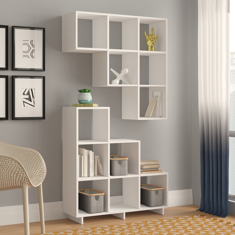 White 38.58'' H x 36.22'' W Step Bookcase (Set of 2) 2 Units Puzzle that Will Be Transformed To A Rectangle Shape with 12 square Cubbies