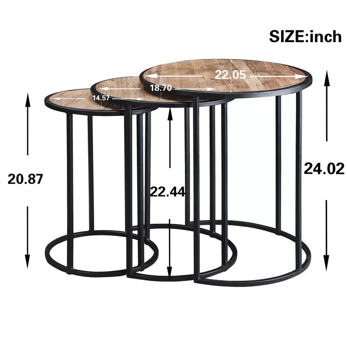 Frame 3 Nesting Tables Sturdy Metal Base Industrial Style Design Perfect for Living Room