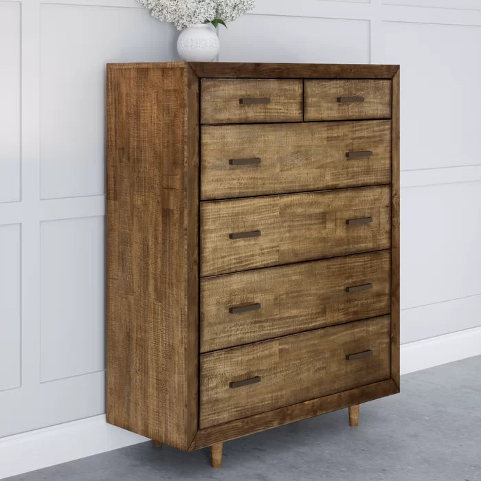 Teak Brown Clinard 6 Drawer 44'' W Solid Wood Chest Coastal Farmhouse Look