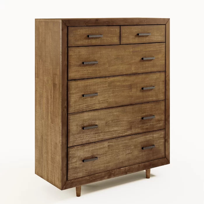 Teak Brown Clinard 6 Drawer 44'' W Solid Wood Chest Coastal Farmhouse Look