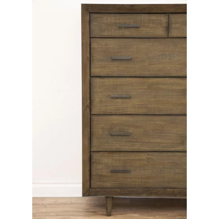 Teak Brown Clinard 6 Drawer 44'' W Solid Wood Chest Coastal Farmhouse Look
