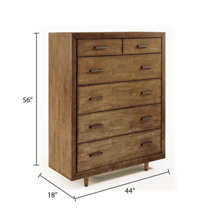 Teak Brown Clinard 6 Drawer 44'' W Solid Wood Chest Coastal Farmhouse Look