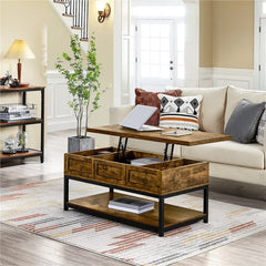 Rustic Brown Clintin Lift Top Extendable Coffee Table with Storage