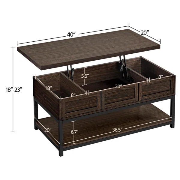 Clintin Lift Top Extendable Solid Wood  Coffee Table with Storage