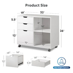 White Clutier 31.69'' Wide 3 -Drawer Mobile Lateral Filing Cabinet Design