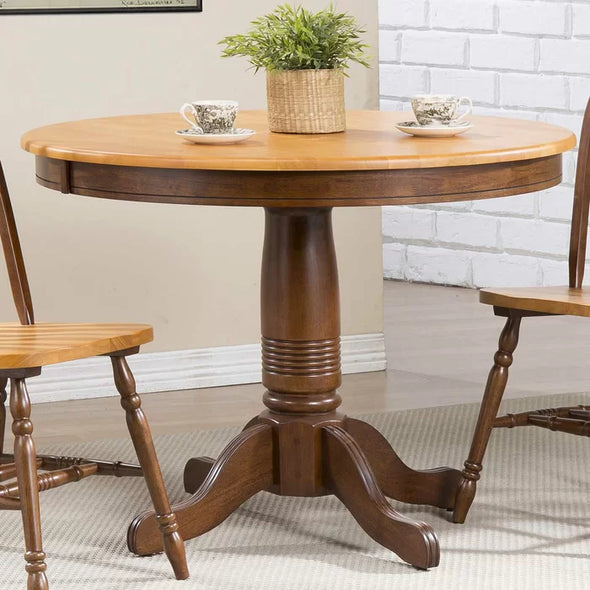 Fruitwood Clyde 42'' Solid Wood Pedestal Dining Table Rubberwood Design
