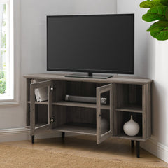 Cochere Corner TV Stand for TVs up to 55" Gray Wash Open and Closed Storage