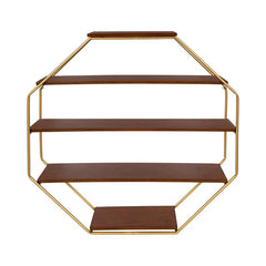 Walnut Brown/Gold Colten 5 Piece Hexagon Wall Shelf Octagonal Shape