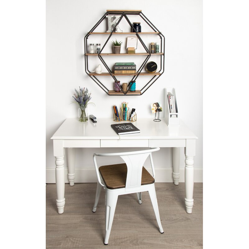 Walnut Brown/Gold Colten 5 Piece Hexagon Wall Shelf Octagonal Shape