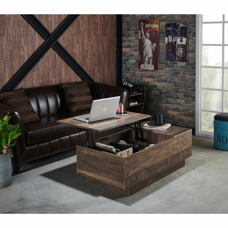 Reclaimed oak Colten Lift Top Block Coffee Table with Storage